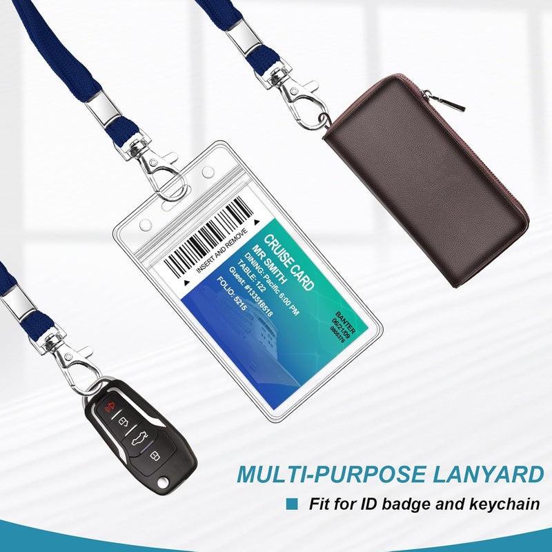 koorito 3 Pack Clear ID Badge Holder with Lanyard Deep Blue Lanyards with Vertical Waterproof ID Badge Holder for Office, School, Travel - Image 4